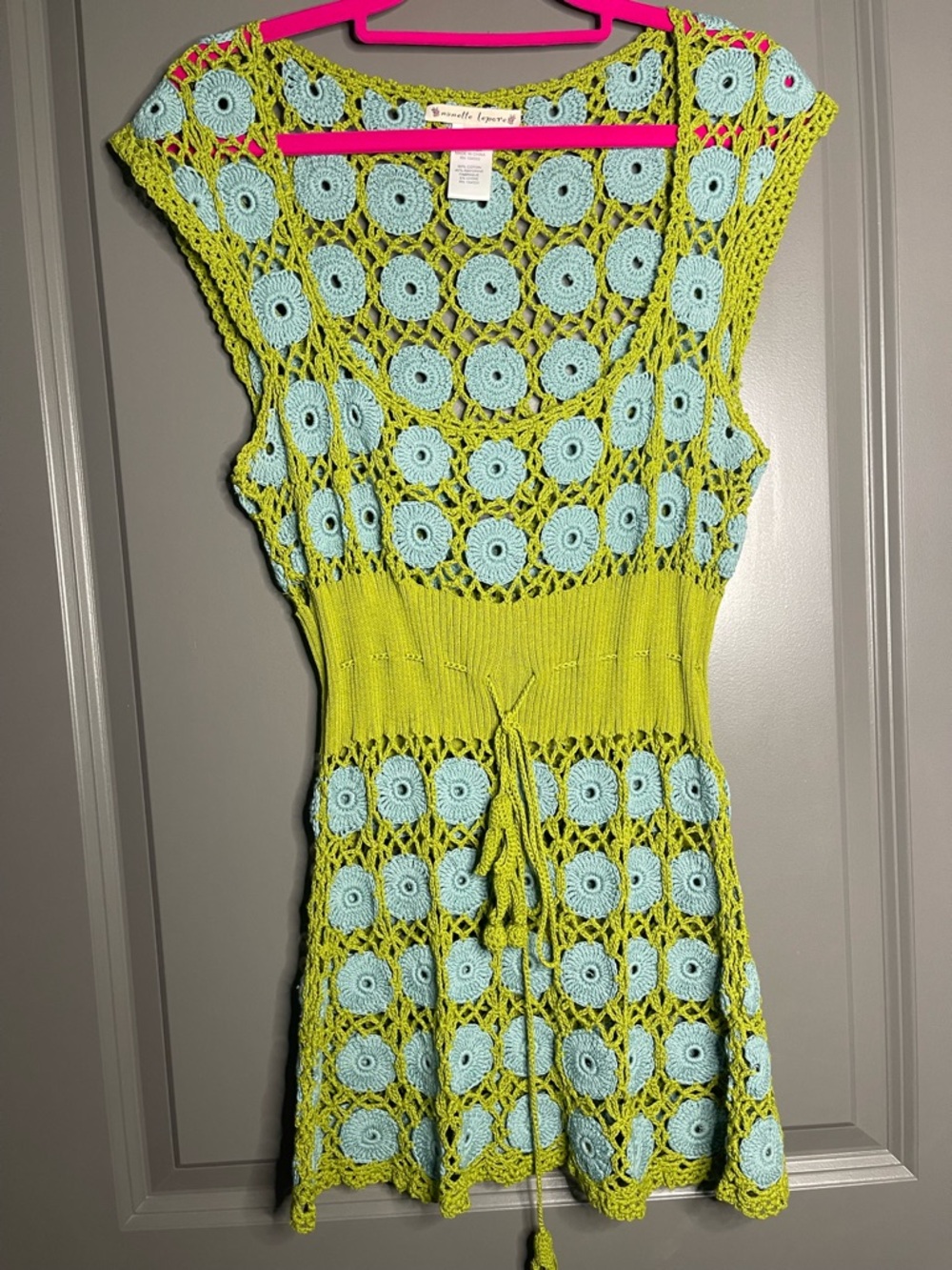 Nanette Lepore Lime Green and Light Blue Crochet Dress